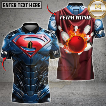 Maxcorners Bowling Blue Red Metallic Armor Red Bowling Ball Personalized Name 3D Unisex Shirt