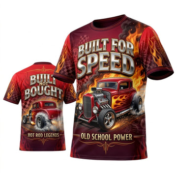 Maxcorners Personalized Car Classic Muscle Car 3D T-Shirt – Built For Speed Burgundy Red Classic Muscle Power