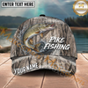 Maxcorners Fishing Gray Reed Camo Water Splash Personalized Name 3D Cap (12 Fish Species)