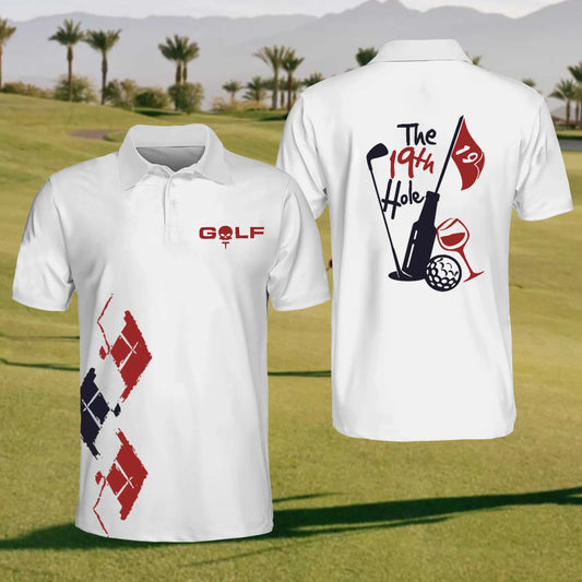 Maxcorners The 19th Hole Mens Golf Polo Shirt, Mens Golf Gift, Mens Golf Shirt