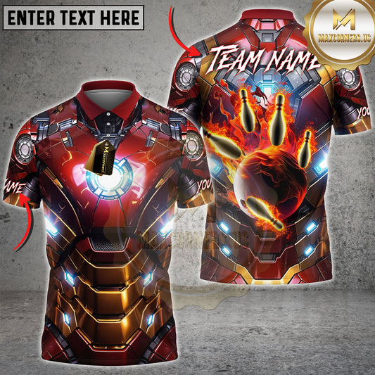 Maxcorners Red Power Armor Bowling Multi Options Personalized Name, Team Name 3D Shirts