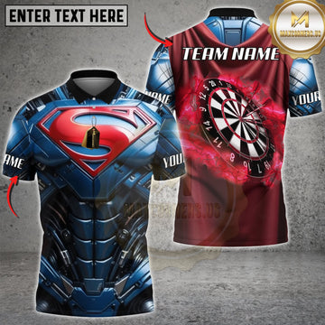 Maxcorners Darts Blue Red Metallic Armor Monochrome Dartboard Personalized Name 3D Unisex Shirt