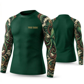Maxcorners Personalized Tribal Tattoo Dark Green Shirt with Ornamental Tattoo Sleeves 3D All Over Printed Shirts, Best Gifts for Tattoo Lovers