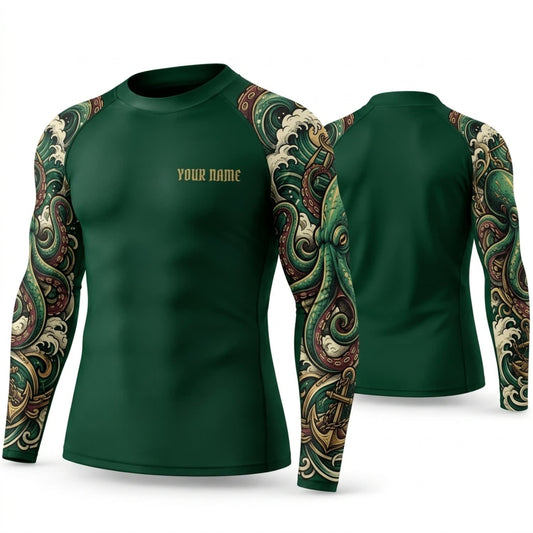 Maxcorners Personalized Tribal Tattoo Dark Green Shirt with Ornamental Tattoo Sleeves 3D All Over Printed Shirts, Best Gifts for Tattoo Lovers