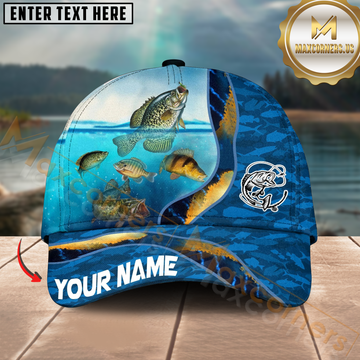 Maxcorners Crappie Fishing Blue Lake Design Personalized Name 3D Cap