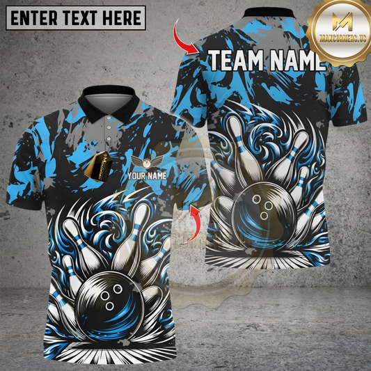 Maxcorners Bowling Strike Vintage Multicolor Customized Name, Team Name 3D Shirts