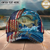 Maxcorners Fishing American Flag Wave Hook Personalized Name 3D Cap (12 Fish Species)