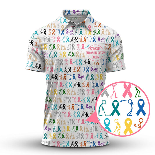 Maxcorners Cancer Sucks In Every Color Shirt, Pattern Golf Shirt For Golfer, Funny Golf Shirt For Men