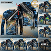 Maxcorners Fishing Ocean Wave Power Personalized Name, Team Name Long Sleeve Shirt (8 Fish Species)