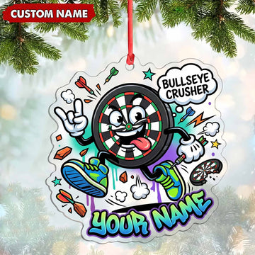 Maxcorners Darts Lover Bullseye Crusher Mascot, Funny Cartoon Target Board, Flying Darts Personalized Name Ornament 2D Flat