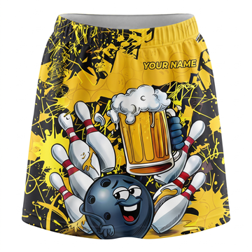 Maxcorners Bowling Funny Beer And Cartoon Ball Personalized 3D Skirts With Shorts