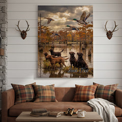 Maxcorners Duck Hunting Dog Action Shot In Water Personalized Name Canvas