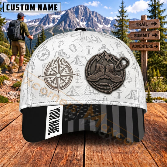 Maxcorners Hiking Compass And Hiking Boots Personalized Name 3D Cap