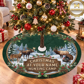 Maxcorners Hunting Christmas Deer Winter Camp Personalized Name 3D Christmas Tree Skirt