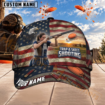 Maxcorners Trap & Skeet Shooting American Flag Scenic Range Personalized Name 3D Cap