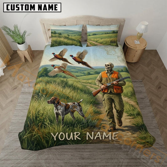 Maxcorners Pheasant Hunting Green Field Hunter Bedding Set 3D Print Custom Name