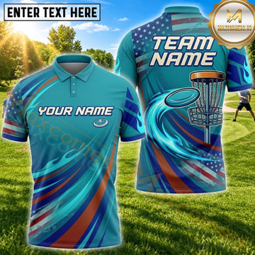 Maxcorners Disc Golf Blue Wave Flying Disc Personalized Name 3D Unisex Shirt