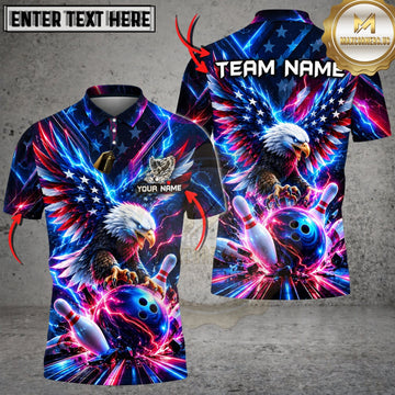 Maxcorners Bowling Electric Blue Eagle Bowling Ball Lightning Personalized Name 3D Unisex Shirt