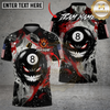 Maxcorners Billiards Ball 8 Evil Fire Monster American Flag Personalized Name Shirt (4 Colors)