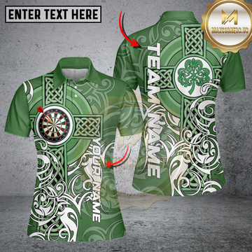 Maxcorners Green Irish Tribal Cross St Patrick'S Day Women Darts Shirts Custom Lucky Darts Team Jerseys