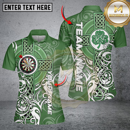 Maxcorners Green Irish Tribal Cross St Patrick'S Day Women Darts Shirts Custom Lucky Darts Team Jerseys
