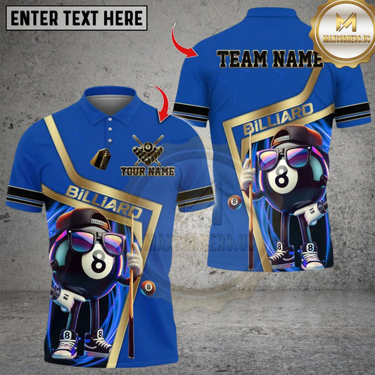 Maxcorners Billiard Premium Gold Line 8 Ball Pool Cartoon Multicolor Customized Name, Team Name 3D Shirt