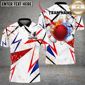 Maxcorners Bowling Lightning Fire Flame Multicolor Options Personalized Name, Team Name 3D Shirt