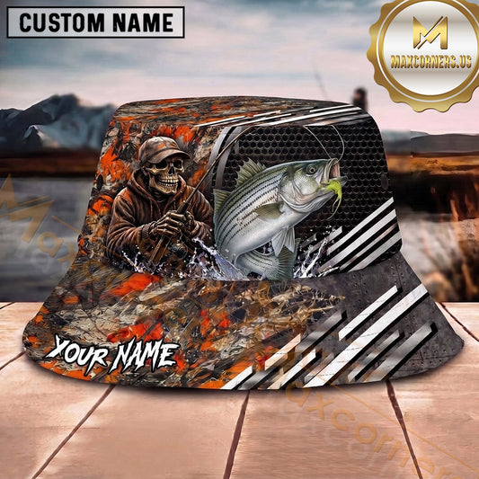 Maxcorners Fishing Red Camo Fishing Scene with Dynamic Splash Personalized Name 3D Bucket Hat (13 Fish Species)