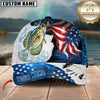 Maxcorners Fishing Largemouth Bass USA Flag Custom Name Personalized Cap (12 Fish Species)