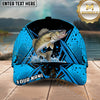 Maxcorners Fishing Blue Black Geometric Halftone Splash Personalized Name 3D Cap (12 Fish Species)