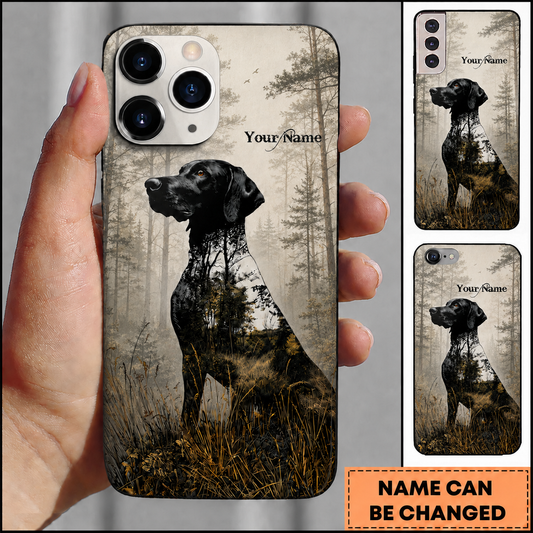 Maxcorners Hunting Dog Black Golden Vintage Forest Silhouette Customized Name Phone Case