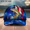 Maxcorners Fishing American Flag Galaxy Personalized Name 3D Cap (12 Fish Species)