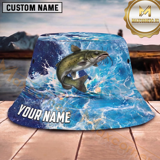Maxcorners Fishing Bright Ocean Wave Splash Personalized 3D Bucket Hat (13 Fish Species)