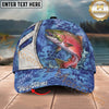 Maxcorners Fishing Blue Hexagon Pattern Personalized Name 3D Cap (12 Fish Species)