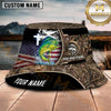 Maxcorners Fishing Camo American Flag Personalized Name 3D Bucket Hat (12 Fish Species)