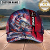 Maxcorners Fishing Patriotic American Flag Stars Stripes Fishing Design with Dynamic Splash Personalized Name 3D Cap (13 Fish Species)