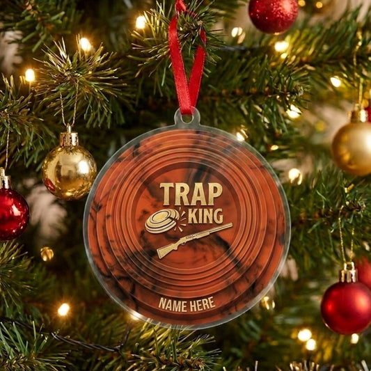 Maxcorners Personalized Trap King Golden Shotgun Clay Target Custom Name Acrylic Christmas Ornament And Keychain Custom Gift For Hunters 2D Flat
