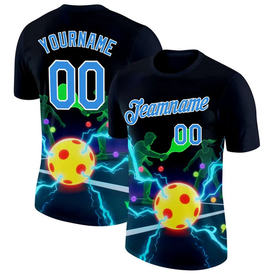 Maxcorners Pickleball Players Glowing Electric Ball Neon Dark Court Personalized Name 3D Unisex Shirt
