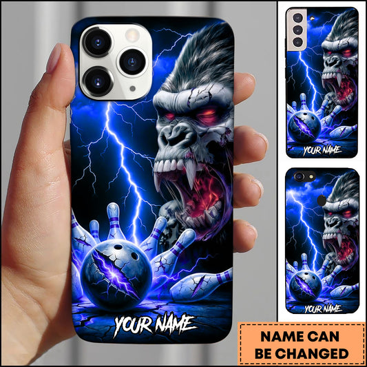 Maxcorners Bowling Gorilla Skull Lightning Multicolor Personalized Name 3D Phone Case