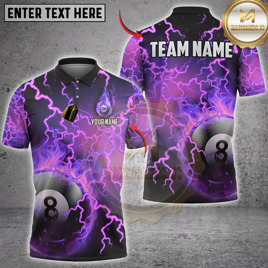 Maxcorners Billiard Fire Lightning 8 Ball Multicolor Customized Name, Team Name 3D Shirts