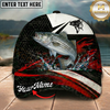 Maxcorners Fishing Black Red Abstract Stripe Personalized 3D Cap (12 Fish Species)
