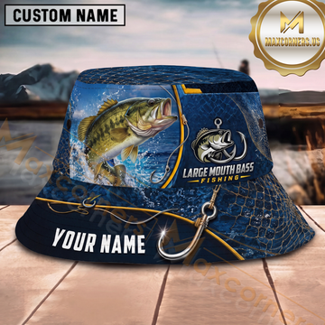 Maxcorners Fishing Blue Hook Net Water Splash Personalized 3D Bucket Hat (12 Fish Species)