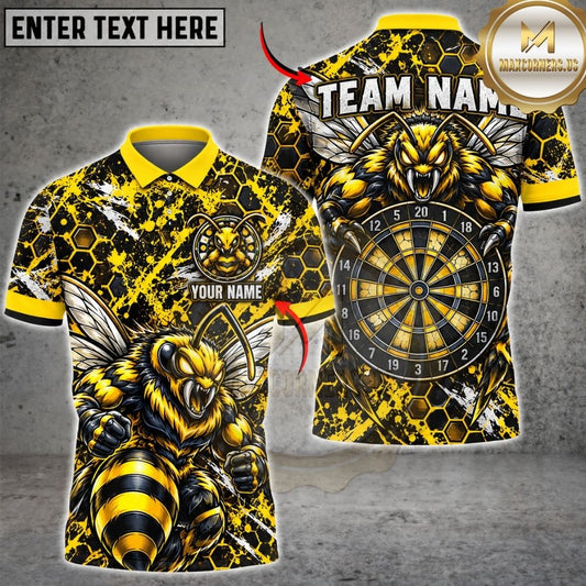 Maxcorners Darts Furious Hornet Wasp Mascot Honeycomb Grid Target Board Graphic Multicolor Customized Name, Team Name 3D Shirts
