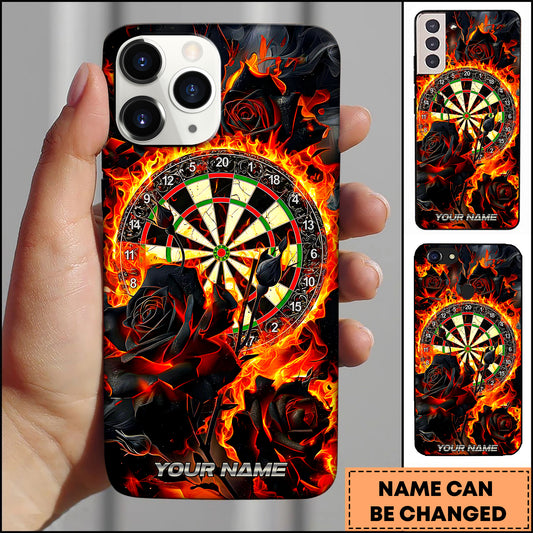 Maxcorners Black Rose Fire Dartboard Gothic Style Personalized Name 3D Phone Case