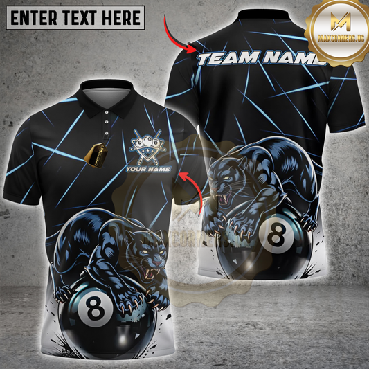 Maxcorners Billiard Black Panther Power 8 Ball Multicolor Customized Name, Team Name 3D Shirt