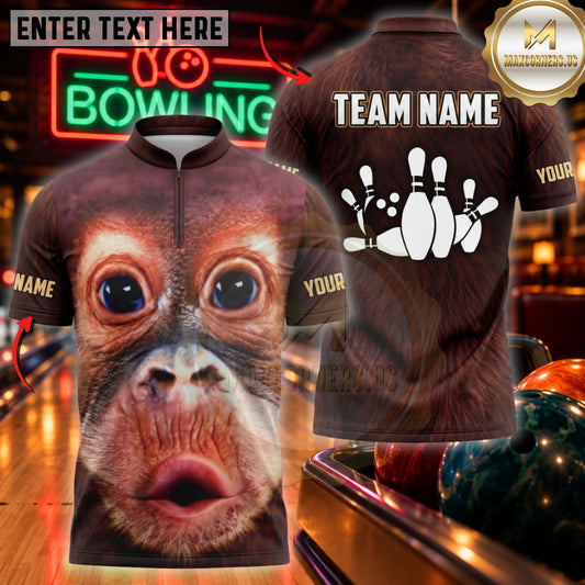 Maxcorners Bowling Surprised Primate Face Pins Action Design Customized Name, Team Name 3D Shirts