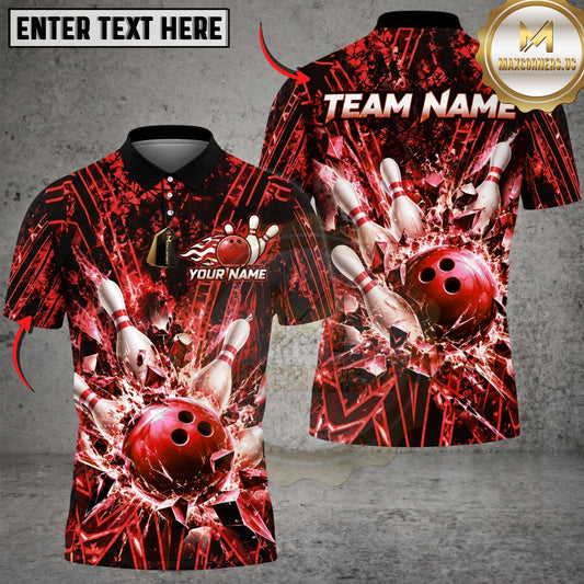 Maxcorners Bowling Ball & Pin Collision Graphic Multicolor Customized Name, Team Name 3D Shirts