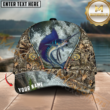 Maxcorners Sailfish Fishing Camo Fishing Rod Design Personalized Name 3D Cap