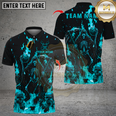 Maxcorners Bowling Flame Reaper And Fire Skull Multicolor Customized Name, Team Name 3D Shirts