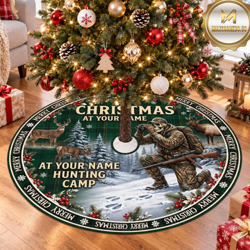 Maxcorners Hunting Christmas Deer Hunting Camp Personalized Name 3D Christmas Tree Skirt